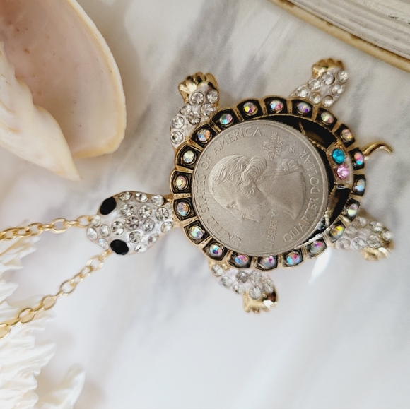 Brown Turtle in Multi-color  Rhinestones Brooch Pendant 4-in-1 Bonus *Nwt* - Picture 7 of 7